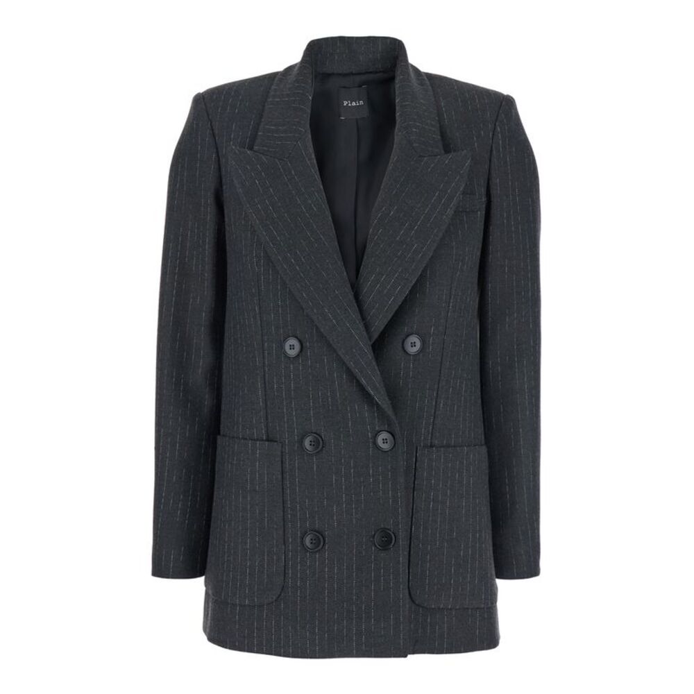 Plain Women Striped Double Breasted Blazer